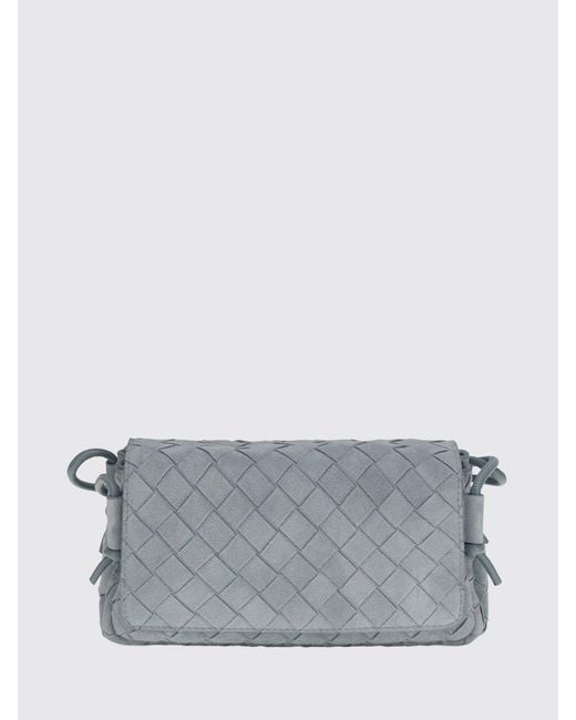 Bottega Veneta Gray Notturno Intrecciato Suede Calfskin Shoulder Bag With Knotted Strap