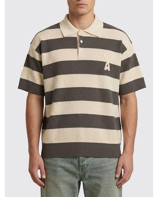 Polo De Algodón A Rayas Con Logo AMI de hombre de color Brown