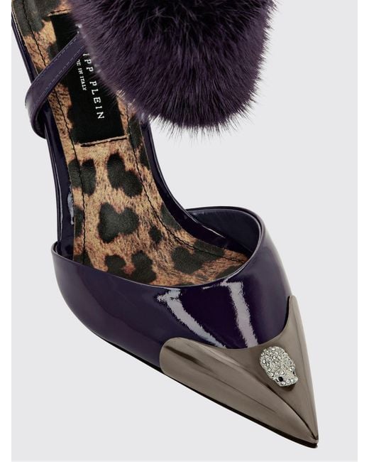Philipp Plein Black Patent Leather Slingback Pumps With Skull And Stiletto Heel
