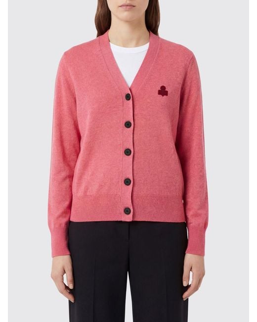 Isabel Marant Red Karina Logo Cotton Blend V-Neck Cardigan