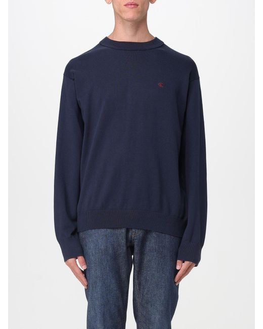 Calvin Klein Blue Crew Neck Sweater With Mini Logo for men