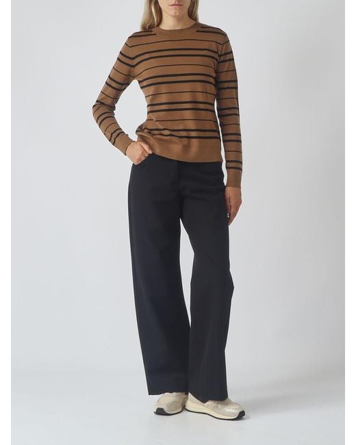 Max Mara Brown Striped Virgin Wool Crewneck Jumper