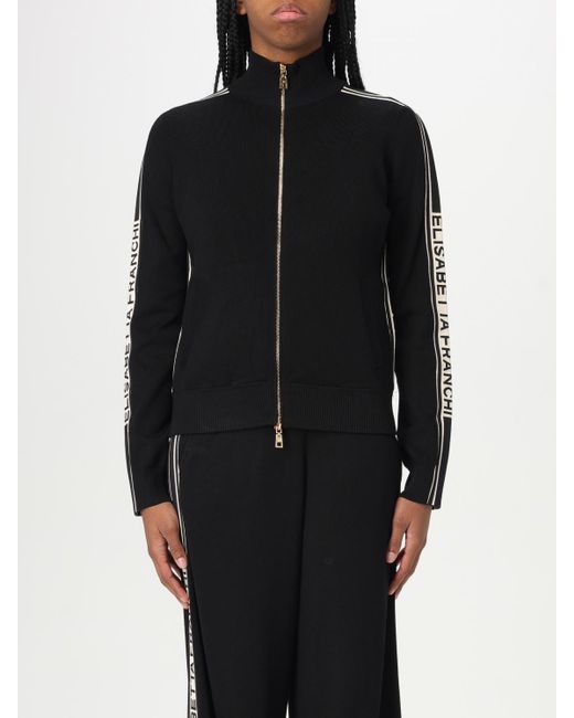 Felpa Con Zip Con Bande Logate di Elisabetta Franchi in Black