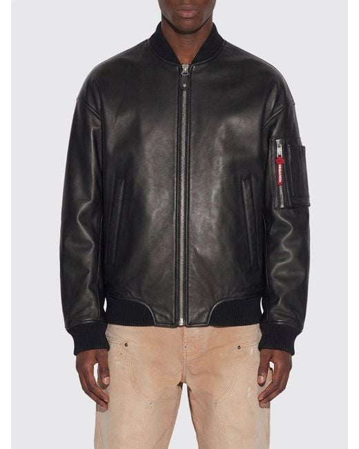 DSquared² Black Leather Bomber Jacket for men