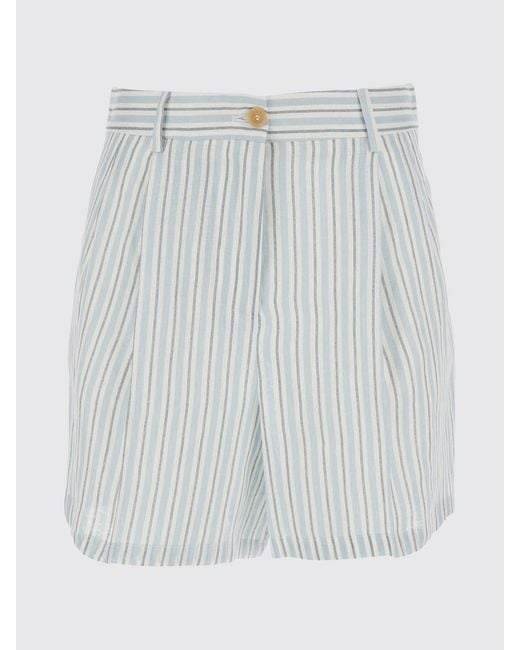 Semicouture White High-Waisted Striped Linen Shorts With Belt Loops