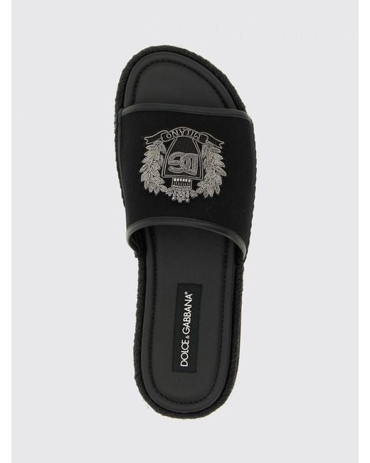 Dolce & Gabbana Black Dolce &Amp Gabbana Canvas Sliders With Embroidered Patch for men
