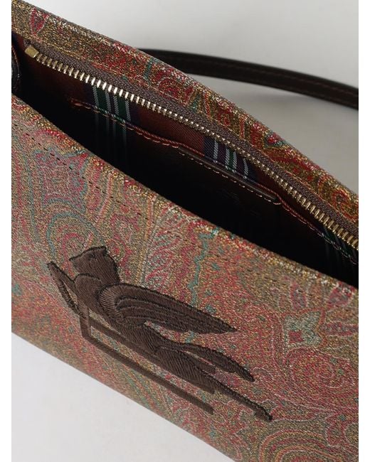 Etro Brown Arnica Pegaso Coated Cotton Paisley Jacquard Pouch