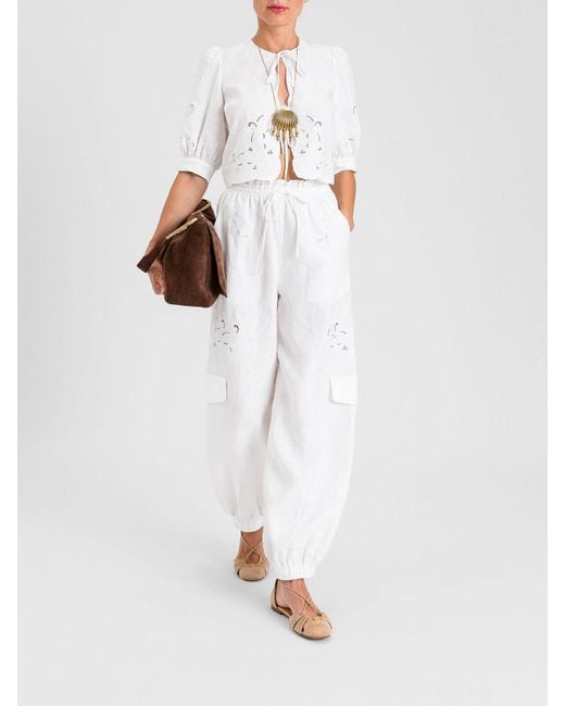Twinset White Linen Cargo Trousers