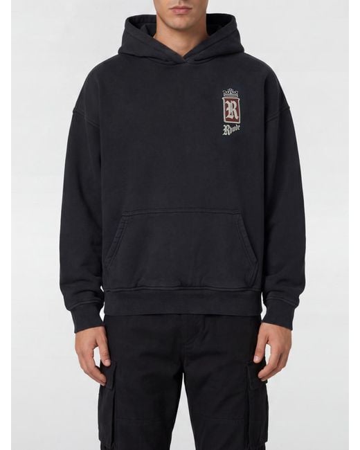 Rhude Blue Cotton Hoodie With Kangaroo Pocket And Contrasting Logo for men