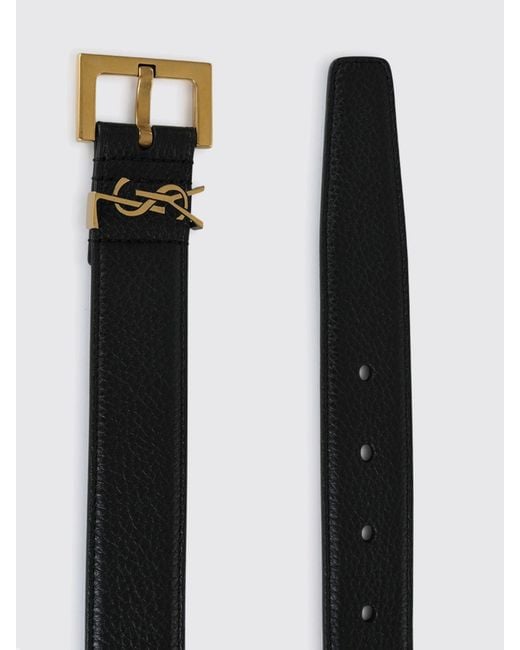 Saint Laurent White Cassandre Hammered Leather Belt for men