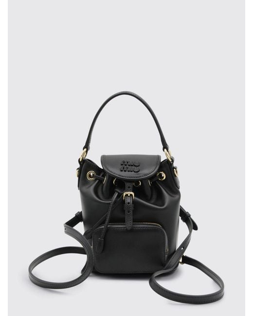 Miu Miu Black Mini Leather Backpack With Logo
