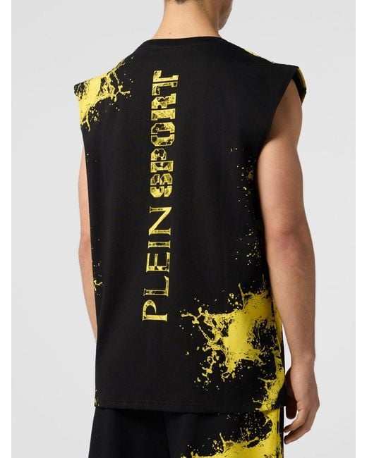 Philipp Plein Black Cotton Vest With Abstract Print And Hexagon Logo for men