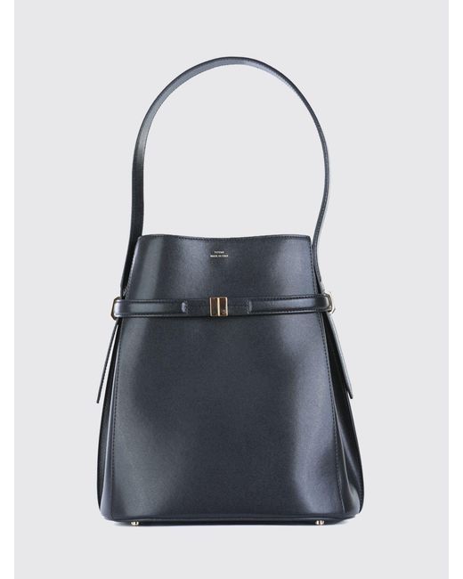 Totême Blue Calfskin Bucket Bag With Monogram Logo
