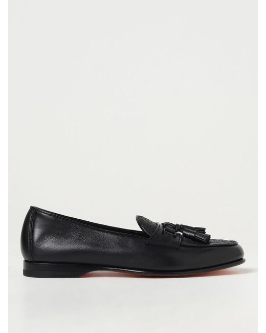Santoni Black Andrea Leather Loafers for men