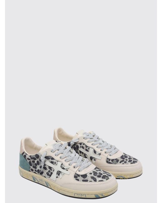 Premiata White Bskt Clad Leather Sneakers With Studs