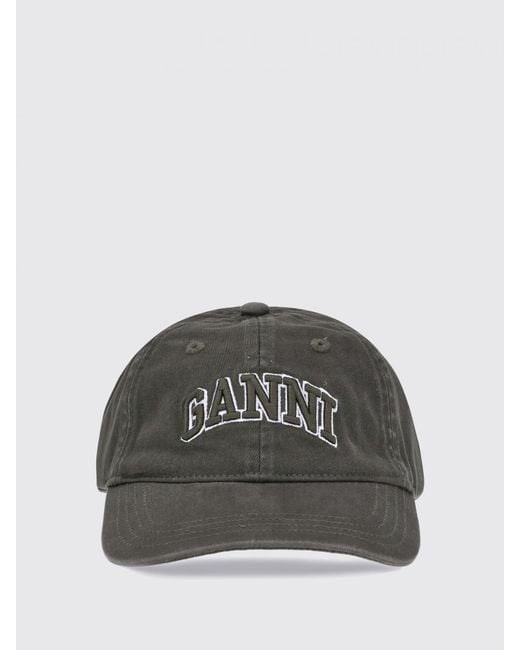 Ganni Gray Embroidered Logo Cotton Hat