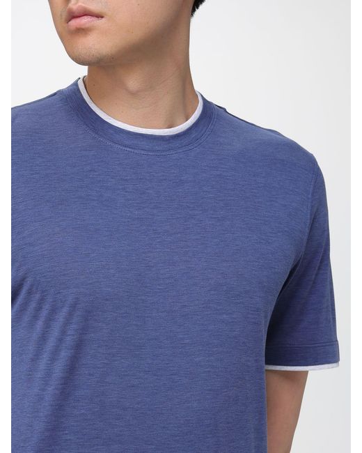 Brunello Cucinelli Blue Cotton And Silk T-Shirt for men