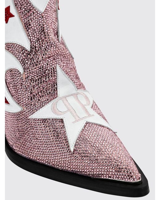 Philipp Plein White Flat Ankle Boots