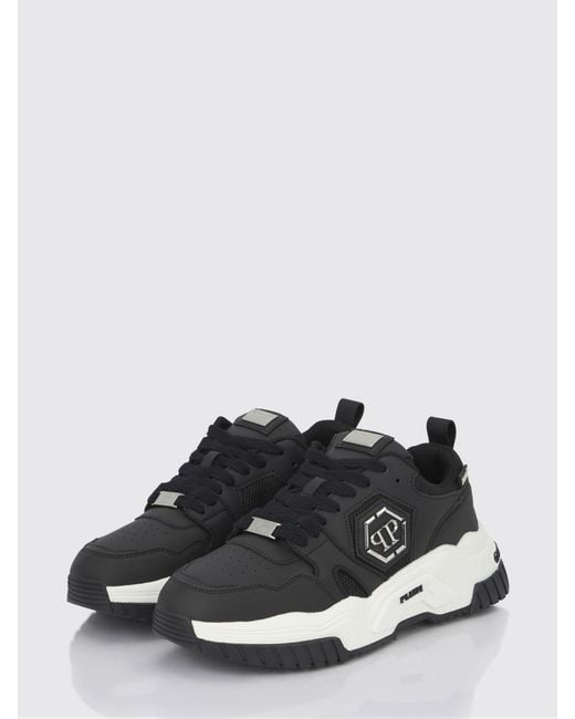 Philipp Plein Black Leather And Mesh Sneakers for men