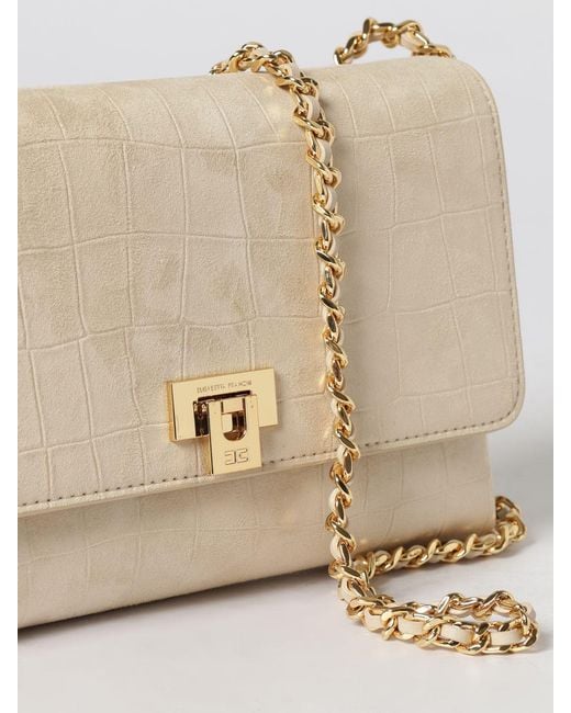 Elisabetta Franchi Natural Suede Crocodile Print Bag