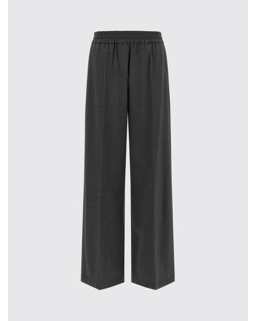 Brunello Cucinelli Gray Wool Blend Wide-Leg Trousers With Elasticated Waist