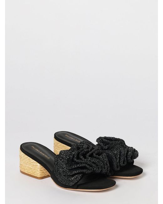 Paloma Barceló Black Suede And Raffia Slip-On Mules With Flower Appliqué