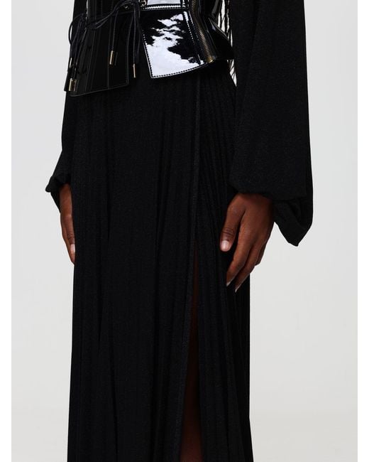 Elisabetta Franchi Black Long Viscose Blend Evening Gown With A Corset Bodice And V-Neck