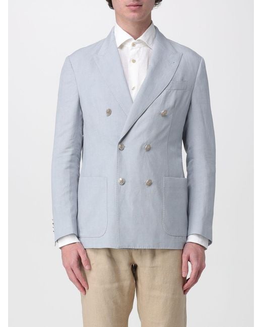 Eleventy Gray Double-Breasted Linen Blend Blazer for men
