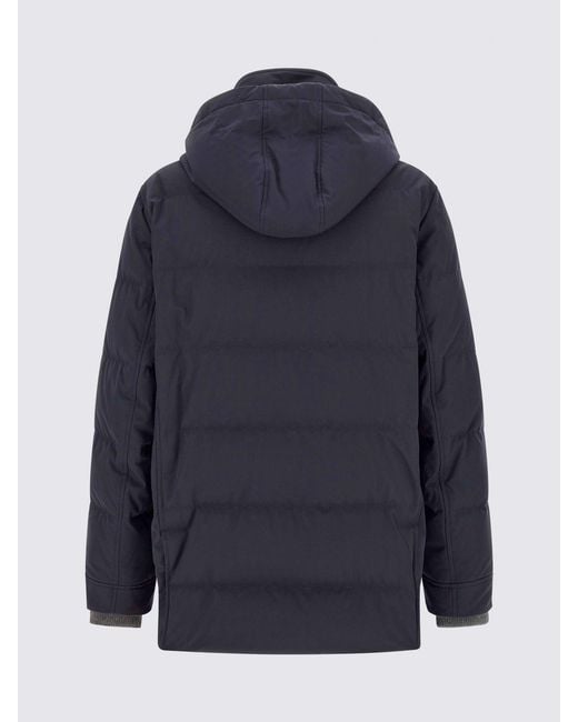 Brunello Cucinelli Blue Water-Repellent Nylon Parka With Removable Hood for men