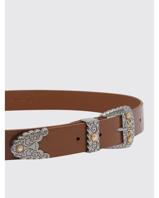 Pinko Brown Shiny Leather Belt With Metallic Finishes