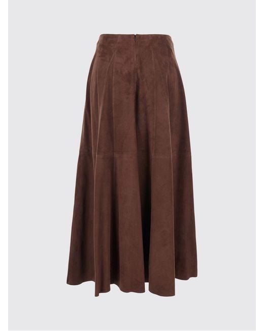 Arma Brown High-Waisted A-Line Suede Midi Skirt With Back Zip