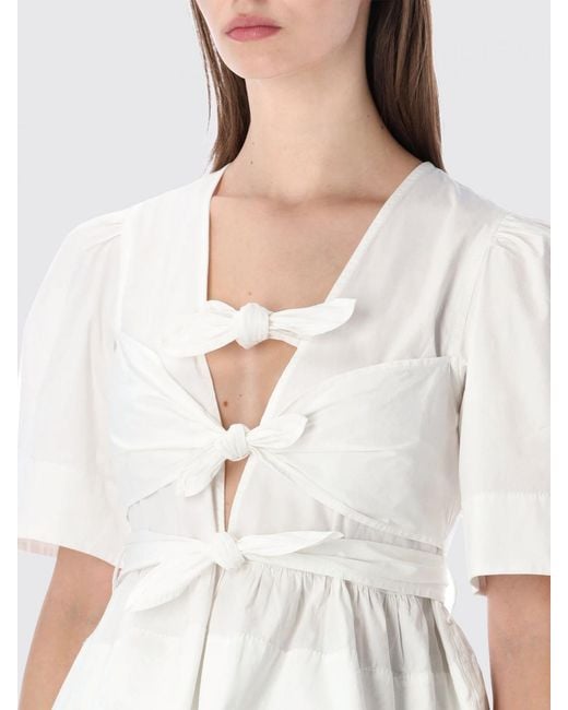 Ganni White Organic Cotton Top With Bows