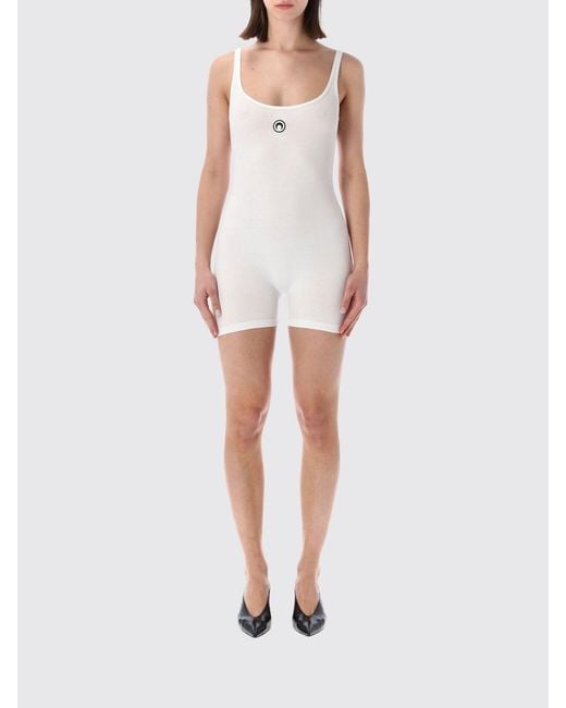 MARINE SERRE White Stretch Cotton Blend Jumpsuit