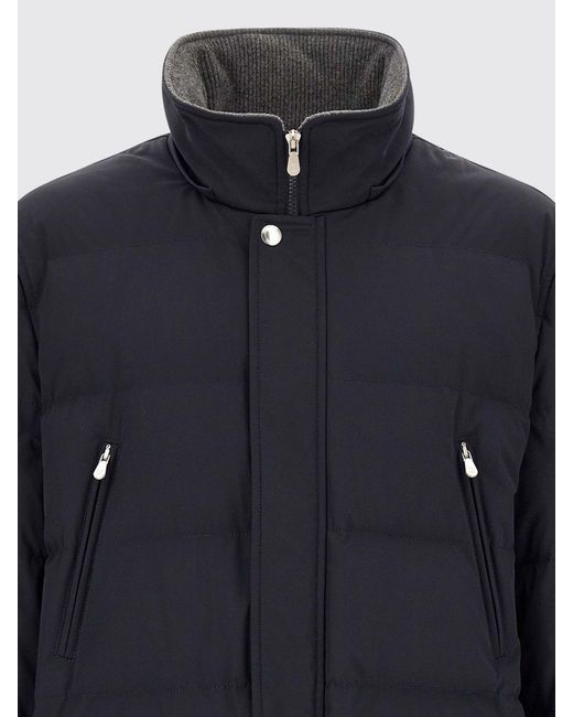 Brunello Cucinelli Blue Water-Repellent Nylon Parka With Removable Hood for men