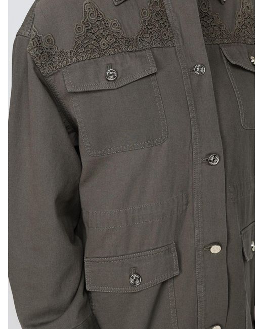 Liu Jo Gray Cotton Shirt Jacket With Embroidery
