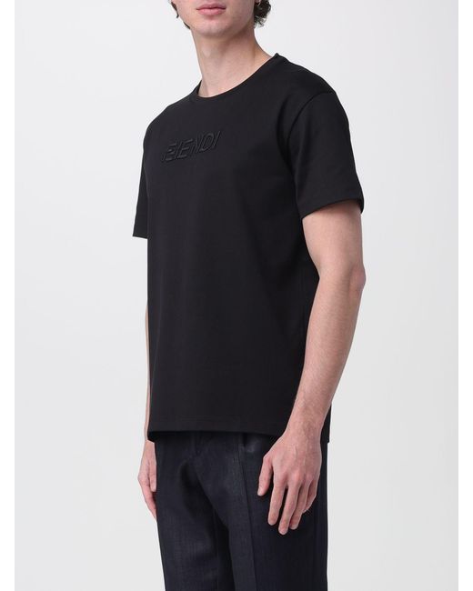 Fendi Black Cotton T-Shirt With Logo for men