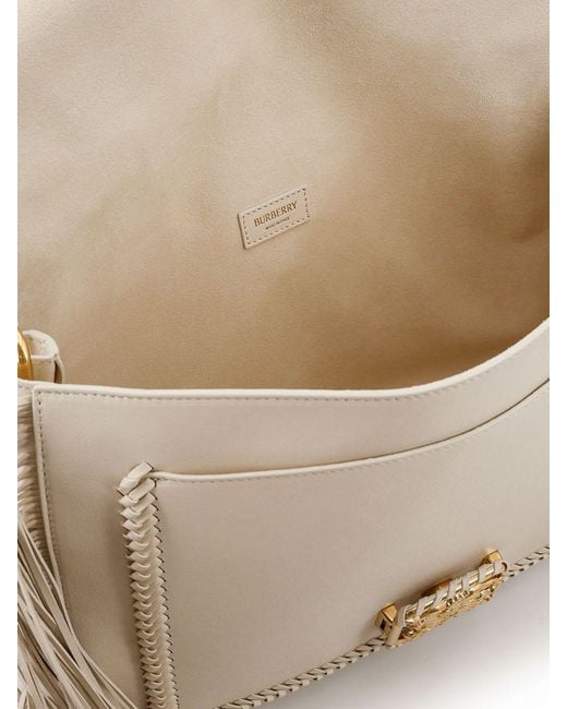 Burberry White Rider Fringed Calfskin Shoulder Bag With Ekd Logo