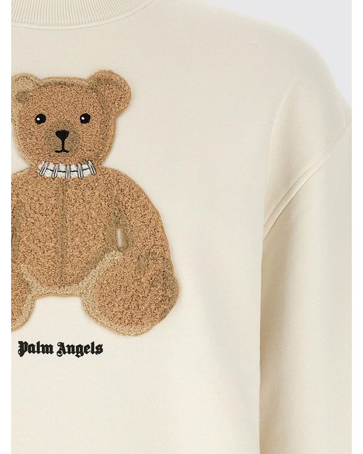 Palm Angels White Teddy Bear Cotton Sweatshirt With Embroidery for men