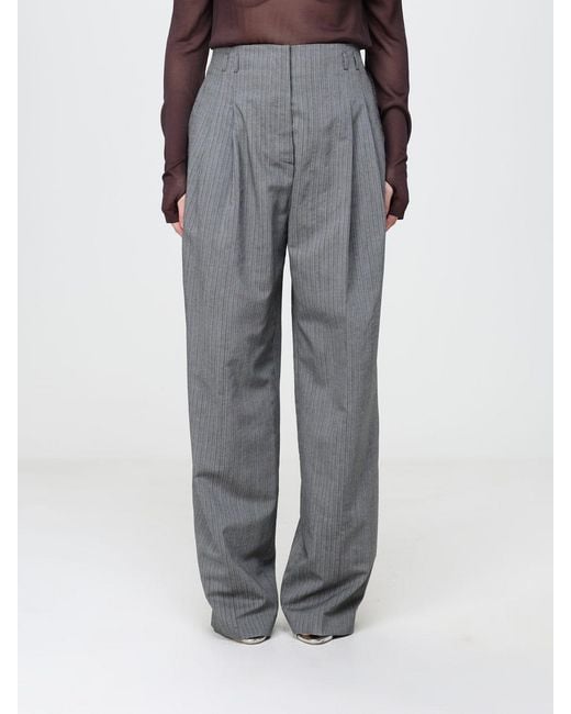 Alberta Ferretti Gray High-Waisted Chevron Wool-Blend Palazzo Trousers