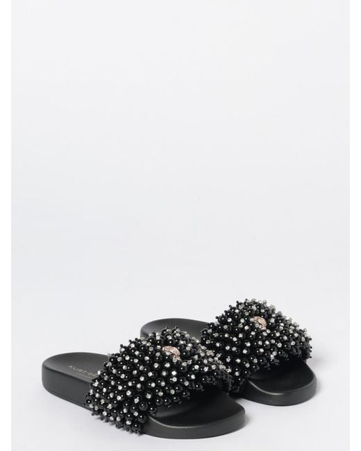 Kurt Geiger White Meena Eagle Rubber Sliders With Synthetic Beads And Rhinestones