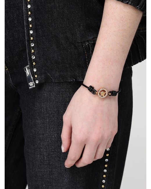 Versace Black Medusa Armband Aus Messing Und Leder Mit Eingesetzten Strasssteinen