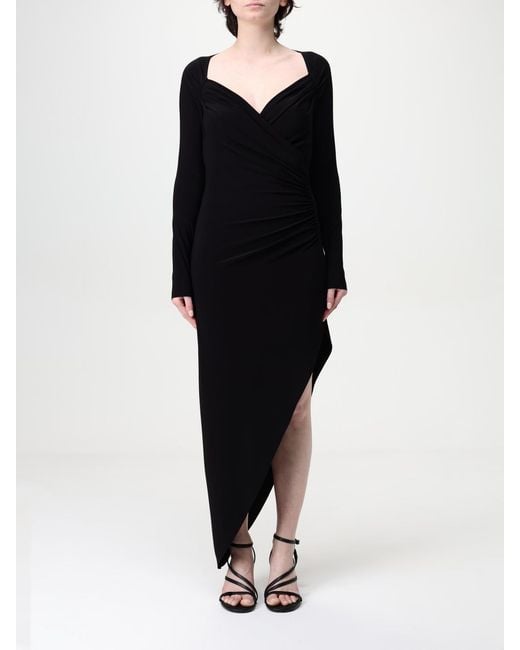 Norma Kamali Black Asymmetrical Jersey Midi Dress