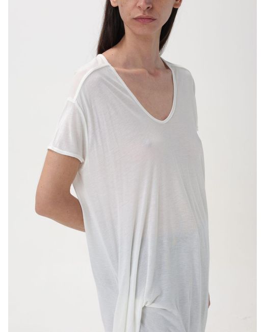 T-shirt asimmetrica in viscosa e seta di Rick Owens in White