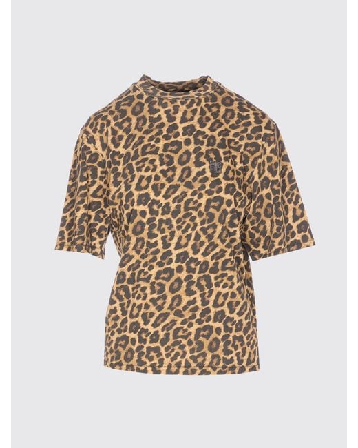 Anine Bing Natural Animal Print Cotton T-Shirt
