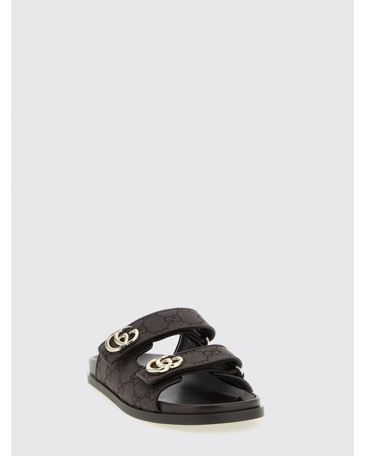 Gucci Black Gg Jacquard Monogram Canvas Sandals