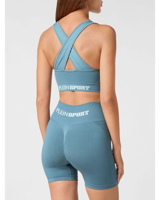 Philipp Plein Blue Technical Stretch Fabric Crop Top