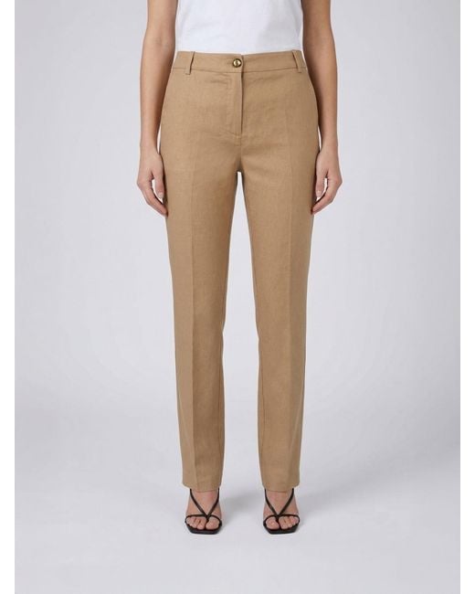 Pinko Natural Cropped Fit Linen Blend Trousers
