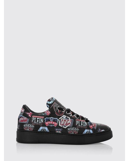 Philipp Plein Black Low-Top Calfskin Sneakers With Graphic Print for men
