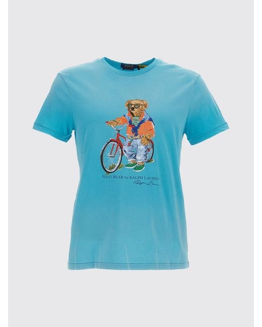Polo Ralph Lauren Blue Cotton Crew Neck T-Shirt With Teddy for men