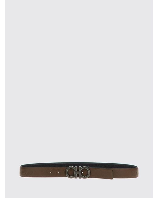 Ferragamo White Gancini Grained Calfskin Leather Belt for men
